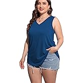 CARROTMOB Plus Size Sleeveless Tops Women Casual Summer Sleeveless Loose Fit V Neck Ladies Basic Tshirt