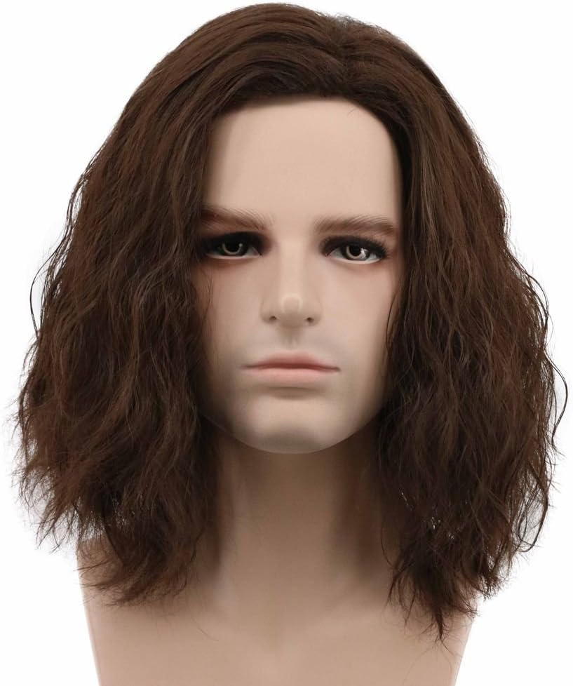 Karlery Men Fluffy Short Curly Brown Wig Halloween Cosplay Anime Costume Wig
