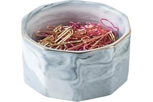 YOSCO Paper Clip Holder Ceramic Marble Paper Clip Dispenser for Desk Cute Paper Clip Organizer Office Binder Clip Holder (Gray)