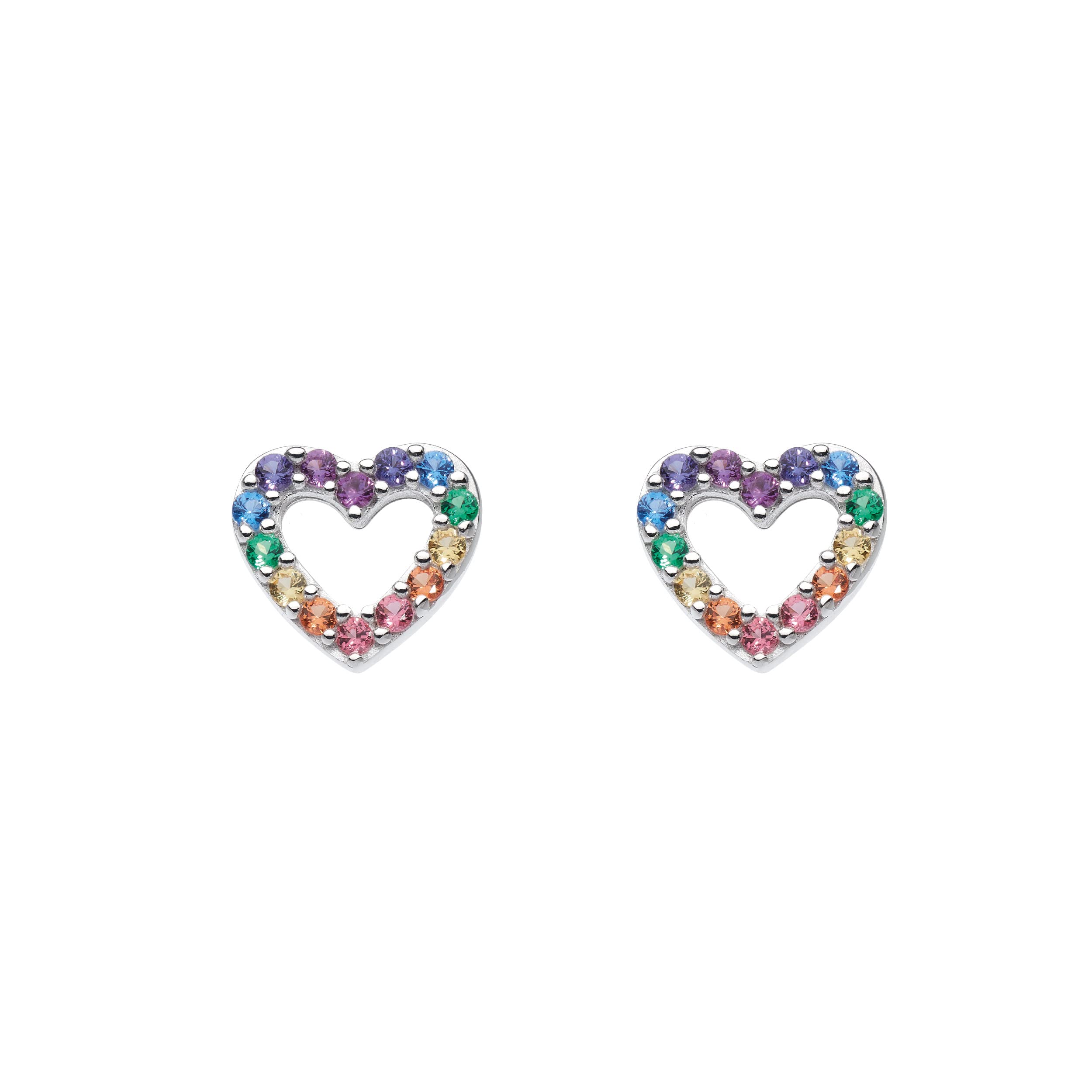 Dew Sterling Silver and Multi Nano Gems Open Heart Stud Earrings