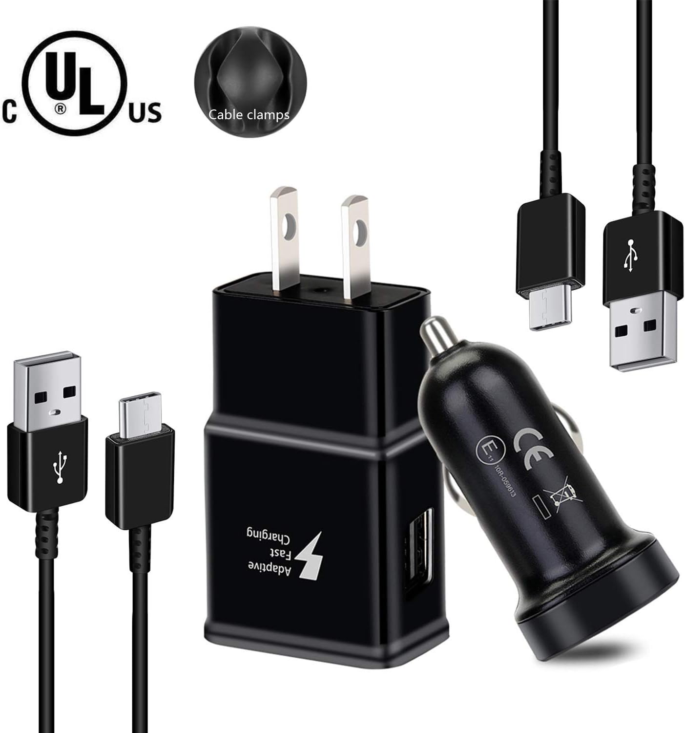 Adaptive Fast Car Charger Kit 5 Pack USB Type C Cable Wall