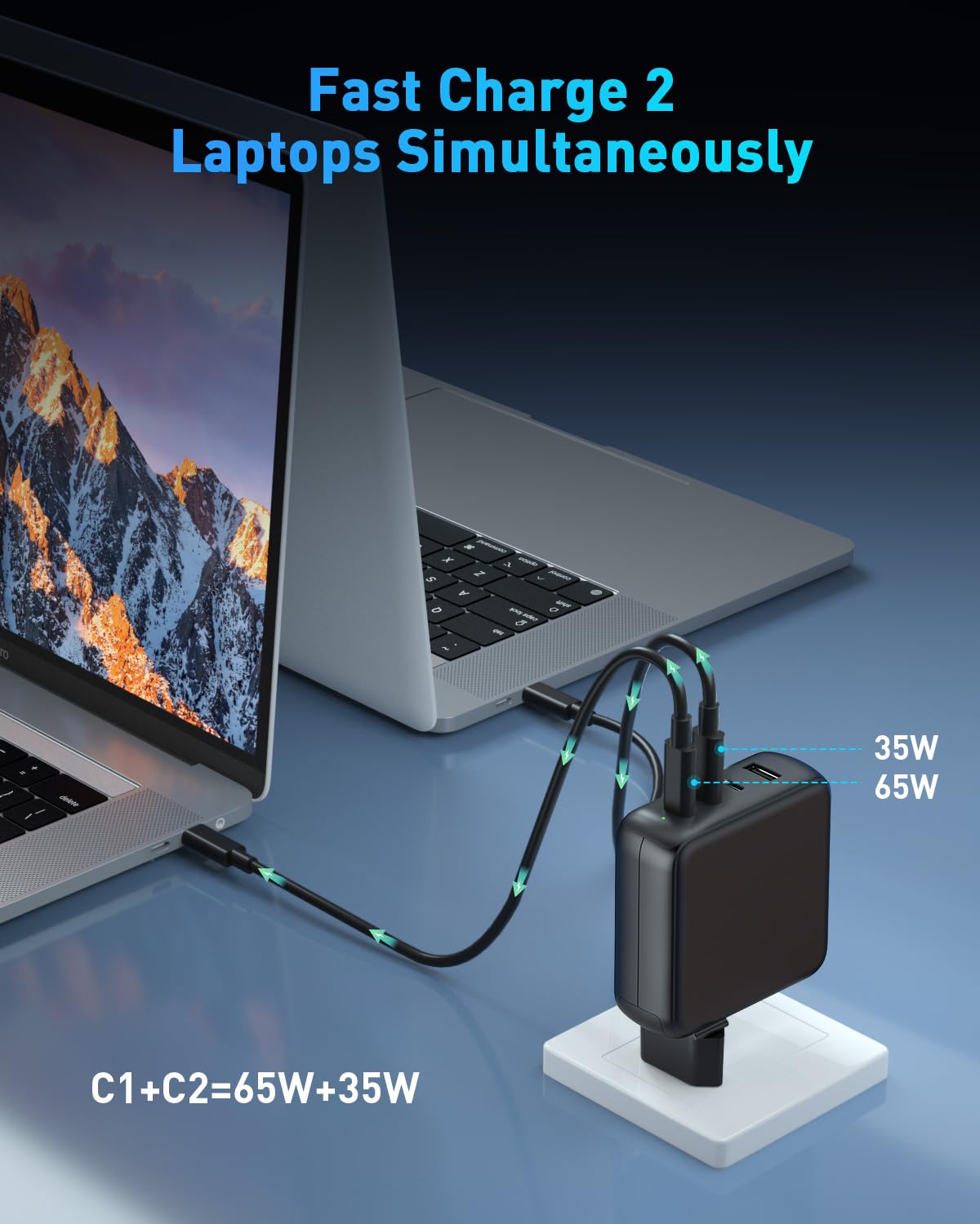 100W USB C Ladegerät, 4-Port Schnellladegerät Kompatibel mit MacBook Air MacBook Pro, iPad Pro/Air/Mini, iPhone 16/15, Galaxy S24/S23 und mehr, 100W USB C Netzteil mit 5A Ladekabel 4