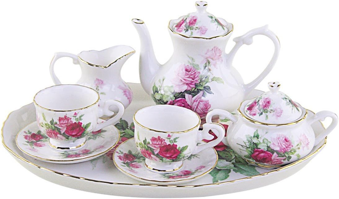 CoastLine MM003K-MF556 10 Piece Mini Tea Set for 2, Rose Garden Pink