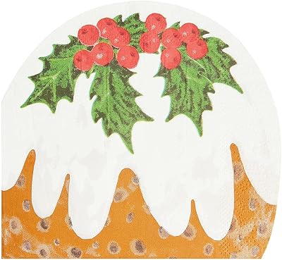 Talking Tables Christmas Pudding Napkins | 16 Paper Serviettes 33cm