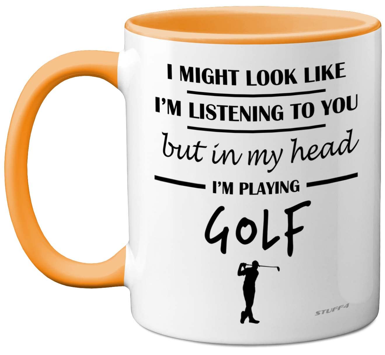 Stuff4 Golf Gifts for Men - in My Head I'm Playing Golf Mug - Funny Presents for Men, Gifts Golfers Presents, Lover Gift Ideas, 11oz Ceramic Yellow Handle Premium Mugs