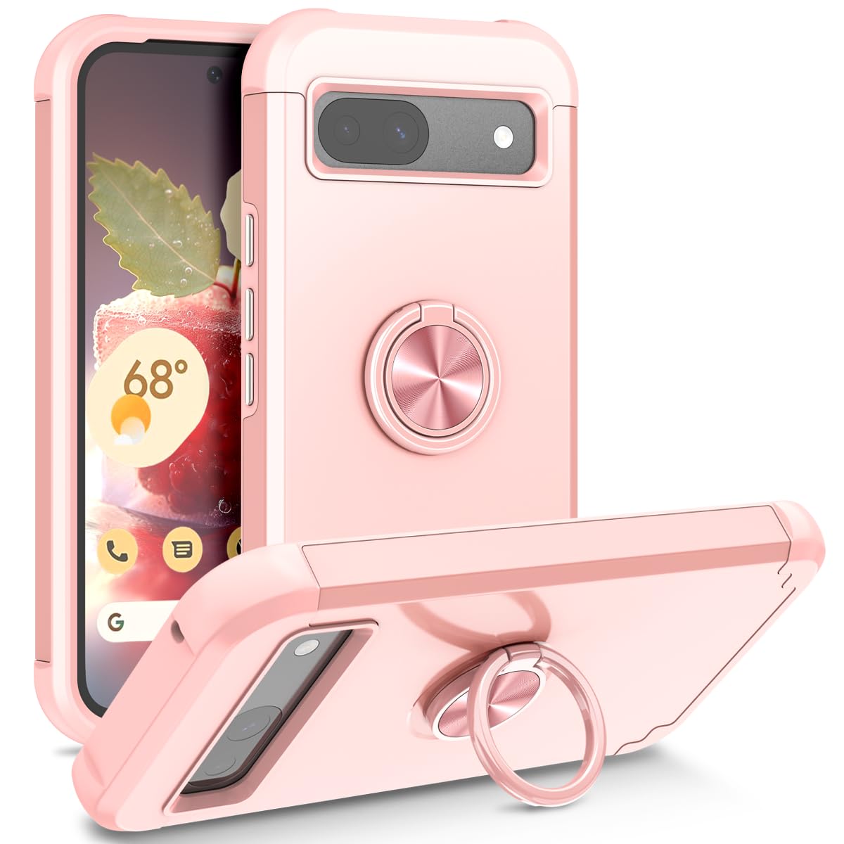 Sawiqpd Google Pixel 8A 5G Case, Shockproof Military Grade Drop Protection Cover with Ring Holder Kickstand Hard PC Back Cover Tough Armour Phone Case for Google Pixel 8A 5G, Rose Gold