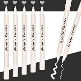 IOMDRWU White Dual-Tip Acrylic Paint Pens, 5 Pcs White Acrylic Paint Pens Markers For Rock Painting, Fabric, Metal, Glass, Wood, Canvas, Ceramic, Pumpkins, Eggs, Plastic, 1 mm Fine &amp; Brush Tips