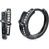 YYmqmq Gothic Hoop Earrings 925 Sterling Silver Black Hoop Earrings Jewelry Birthday Gifts for Men Women