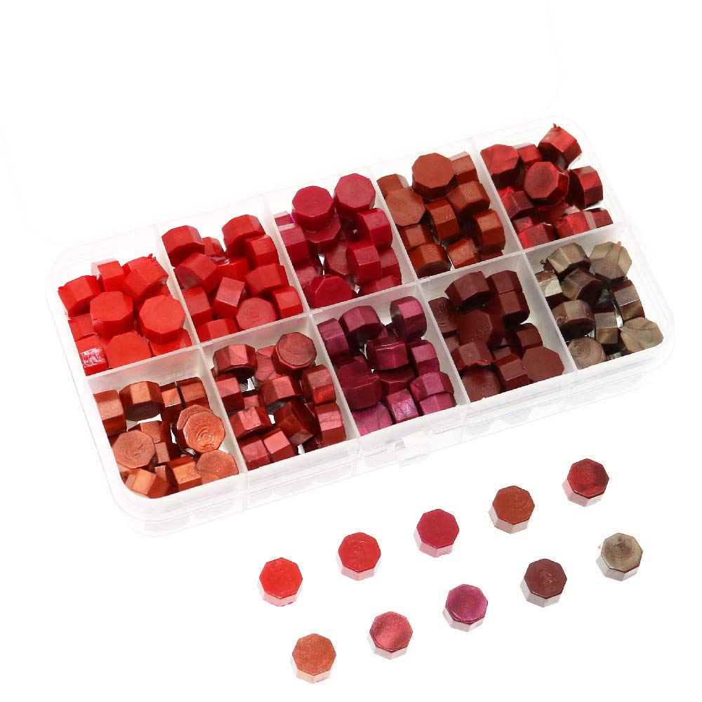 BITEYI Sealing Wax Beads,Octagon Sealing Wax Beads for Wax Stamp Sealing Letter and Vintage Wedding Invitation Decorative,10 Colors,200 pcs (Red)