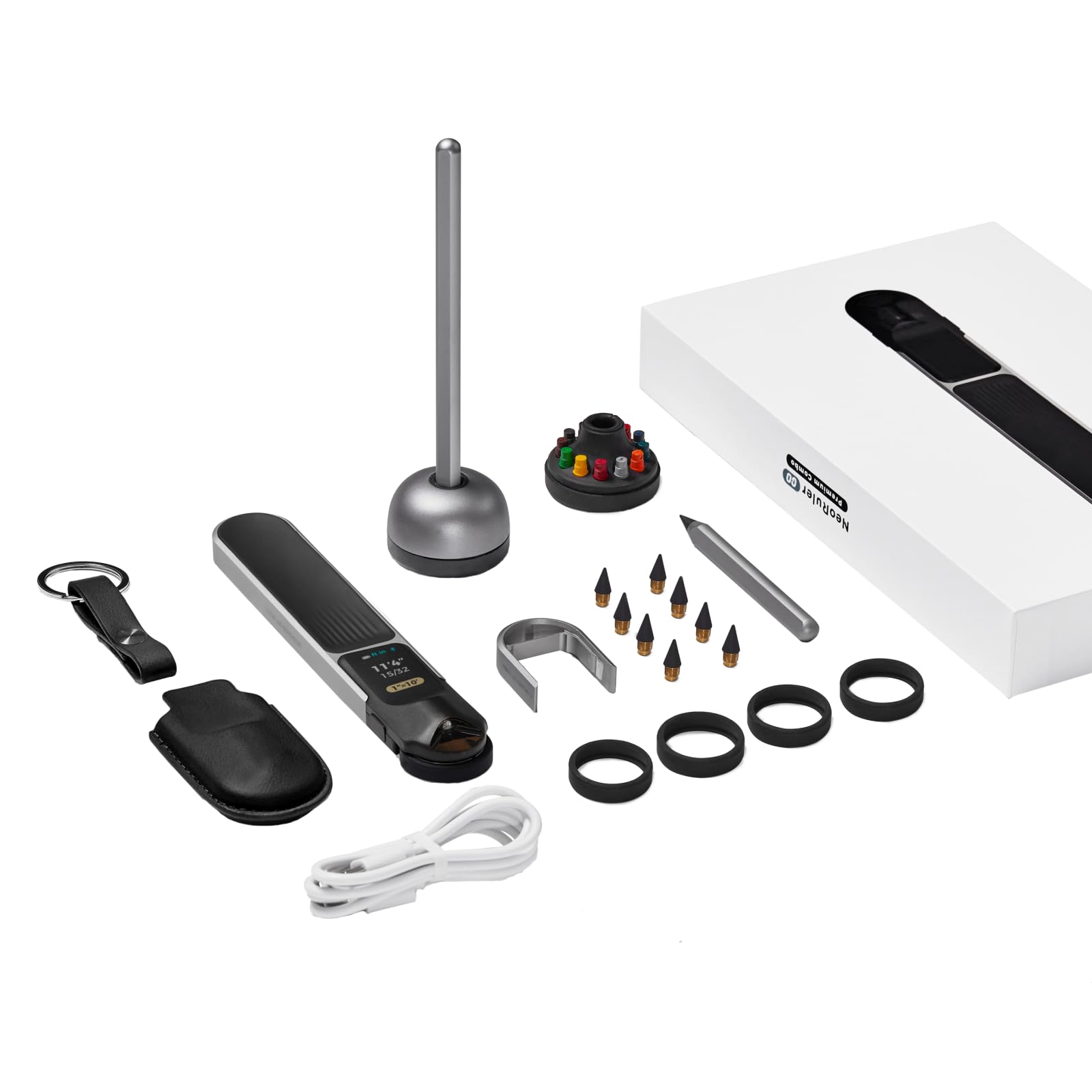 HOZO NeoRulerGO 41Pcs Premium Gift Combo, Digital Rolling Tape Measure with Laser for Flat Curved Diameter Odd Shapes, Unique Gift for Men, Dads, Architects, Designer - Black Microfiber Leather Case