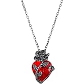 NORLSO Gothic Necklace for Women Vintage Goth Blacke Rose Red Crystal Necklace Heart Pendant Necklace Halloween Jewelry Gifts