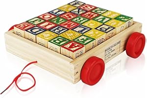 NUMBER 1 IN GADGETS Wooden ABC Blocks with Pull Wagon, 30 Pieces, Educational Alphabet Learning Toy for Toddlers