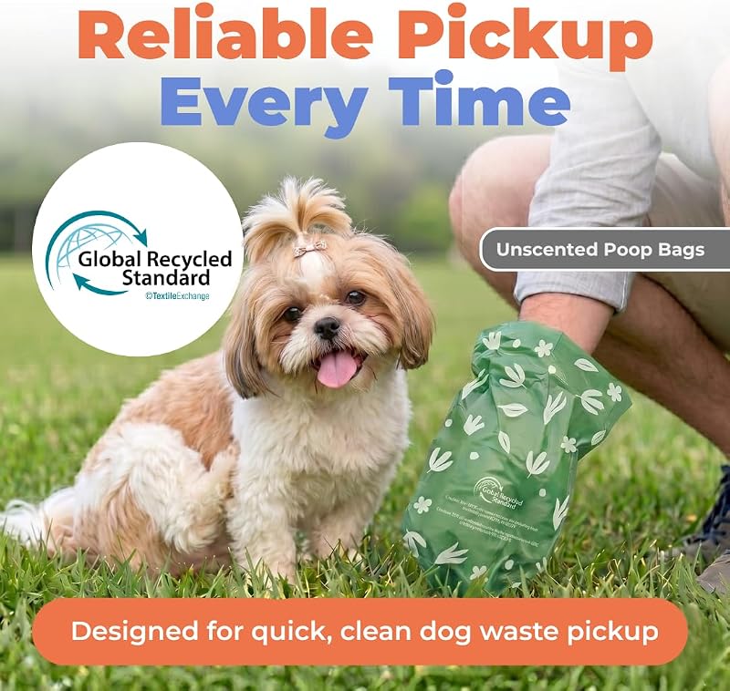 Sacos para cocó de cão, 50% de conteúdo reciclado pós-consumo, sacos de lixo para cães em rolos, cabe para todos os suportes de sacos para fezes