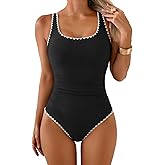 Aidonger Women's One Piece Swimsuit Tummy Control Ruched Bathing Suit Color Block Modest Sports Swimwear
