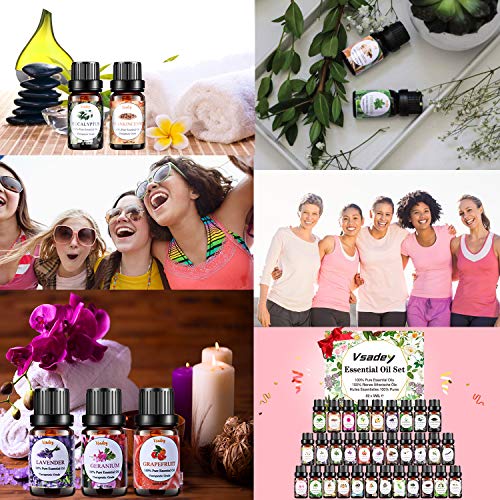 Essential Oils Set, VSADEY Aromatherapy Essential Oil Kit for Diffuser, Humidifier, Massage, Skin Care - Lavender, Eucalyptus, Peppermint, Tea Tree, Sweet Orange, Lemongrass (32 x 5ml)