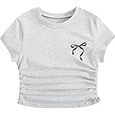 Ecolala Girls Shirts Cute Summer Preppy Athletic Crop Tops Basic Ruched Graphic Tees