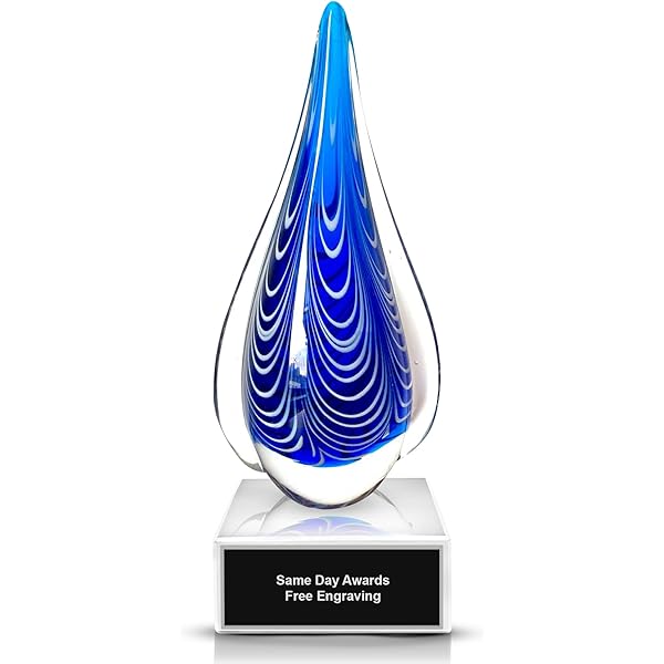 Art Glass Trophy Awards – 7.75 Inch Modern Person Figure, Engraving Included, Hand-Blown Glass