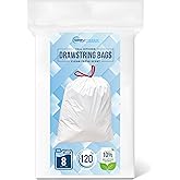 Simpli-Magic 8 Gallon Drawstring Trash Bags, Code A, 120 Pack – Tall Kitchen Garbage Bags, Custom Made with Premium Materials (White)