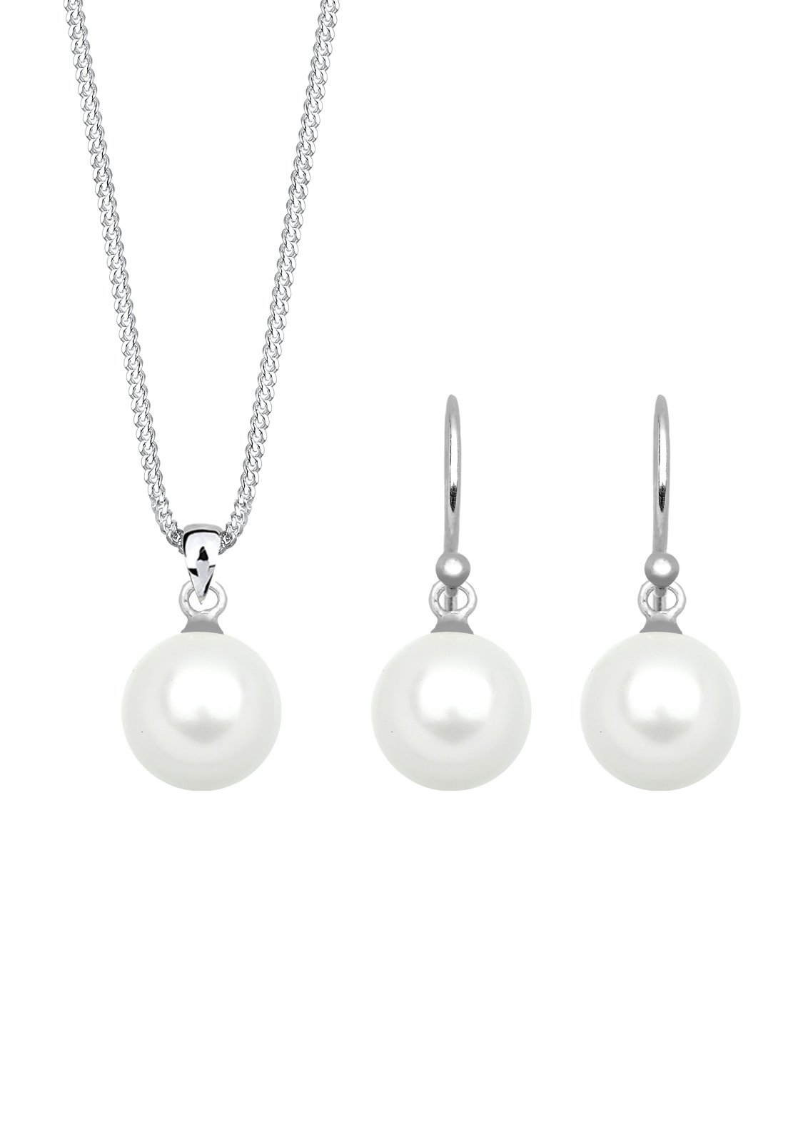 Perlu Women's 925 Sterling Silver Chinese Freshwater Pearl Necklace of Length 45 cm with Drop Earrings