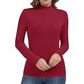 Dark Red Mock Turtleneck Womens Tops Long Sleeve Half Thermal Underscrub Slim Fitted Winter Basic Casual Shirts (BRM)