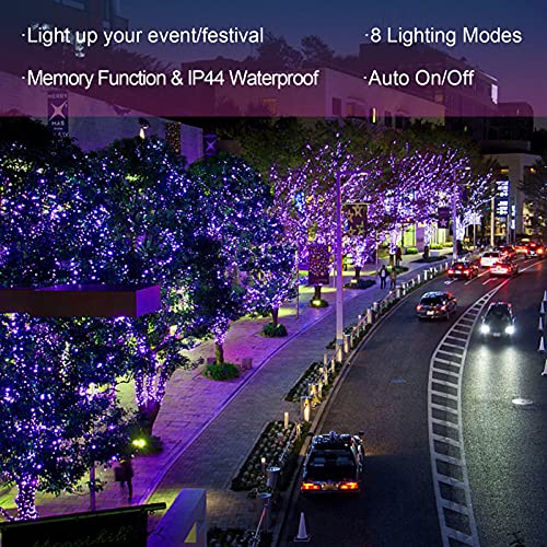 2-Pack 39ft 100-LED Solar String Lights Outdoor, 8-Lighting Modes Solar Christmas Lights Waterproof Green Wire Purple Halloween Lights for Outdoor Garden Party Wedding Halloween Decorations(Purple)