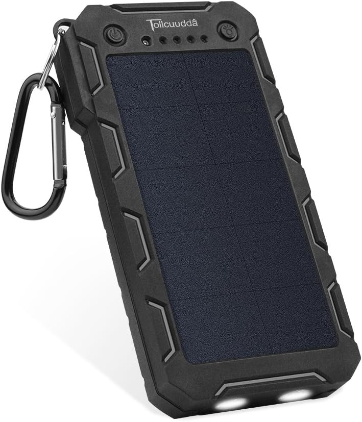 Tollcuudda Solar Charger 15000mah Portable Charger Solar Power Bank with 2 USB Port and Led Flashlight External Power Pack For iPhone iPad Samsung Kindle and Other Mobile Phones (White)