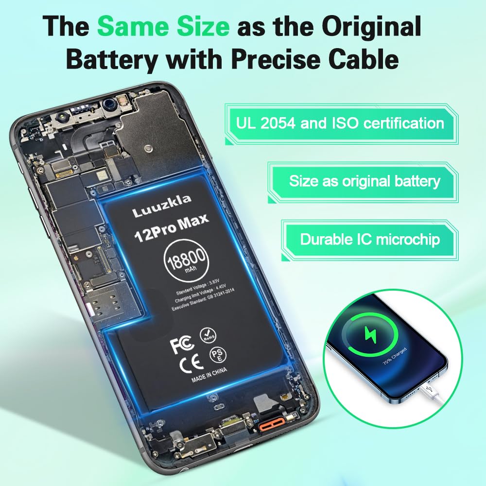 Luuzkla 18800mAh (2025 New Upgrade) Battery Compatible with iPhone 12 Pro Max, Super Capacity Battery Replacement Compatible with iPhone 12 Pro Max, with Full Tool Kits-0 Cycle-24 Months Service