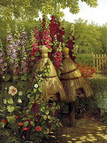 Apiary by William Hammer Flower Leaf Grass wasp bee Tree Green red hive Accent Tile Mural Kitchen Bathroom Wall Backsplash Behind Stove Range Sink Splashback One Tile 6"x8" Ceramic, Glossy