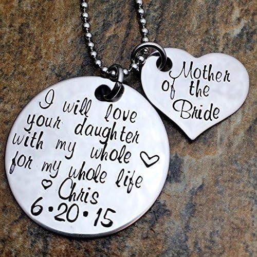 Gift for Bride's or Groom's Mother Wedding Day Gift for Future Mother In Law Personalized Hand Stamped Necklace I Will love Your Daughter or Son