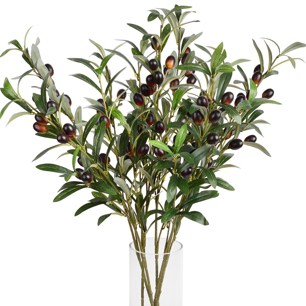 Photo 1 of 3pcs Artificial Plants Greenery Olive Branches Stems Fake Plants Green Leaves Fruits Branch Leaves for Home Office ndoor Outside DIY-Wreath Decor 27-Inch (3)