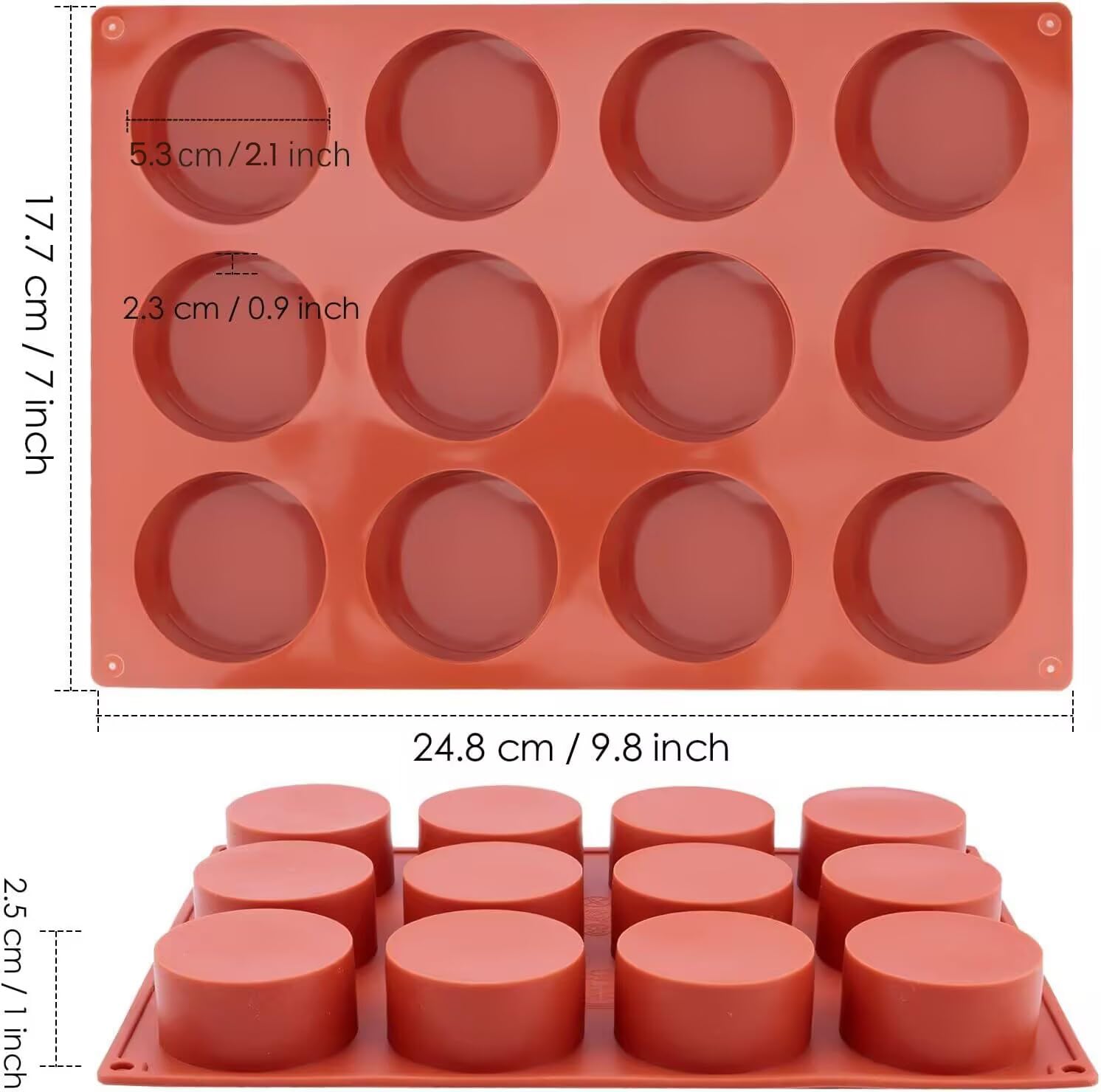 Ocmoiy 2 Inch Ore Mold Round Silicone Molds for Chocolate Covered Ore Cookie, Mini Cake, Candy, Dessert, Jelly, 24 Cups Cylinder Baking Mold Set of 2