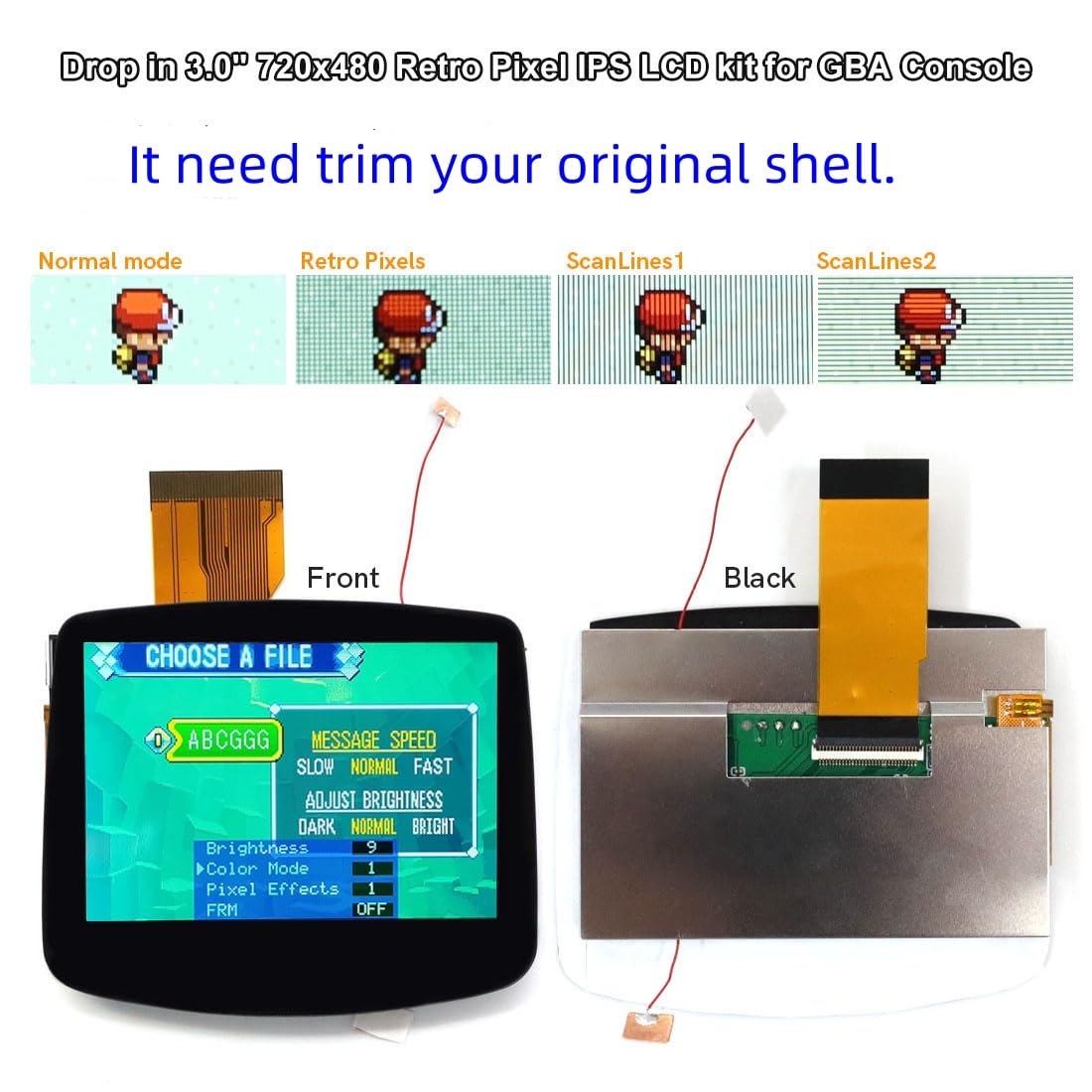 Photo 1 of HISPEEDIDO V5 3.0 inch Screen Pre-laminated LCD Replacement Mod Kits For GBA Backlight Backlit Screen, Touch Control High Brightness IPS For Game Boy Advance GBA ,Need Trim the Original Shell