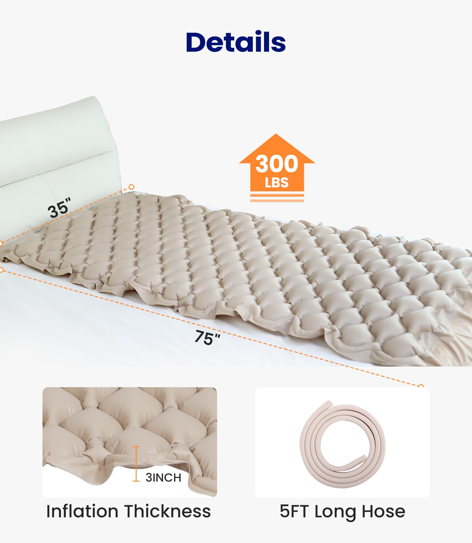 Alternating Air Pressure Mattress Pad, Bed Sore Prevention Solution Mattress Topper with 6-Setting Pump, Waterproof Pressure Ulcer Cushion Pad for Hospital Beds and Home (S11VA, Beige)