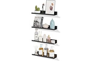 STARLATTA 4 Pack Floating Shelves for Wall Storage, Metal Black Hanging Shelves for Living Room/Kitchen/Bedroom/Bathroom Decor, Set of 4 Organizer for Display, Book & Perfume Shelf Wall Mounted