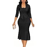 Elegant Church Dress for Women Midi Dresses Work Wear Vintage Pencil Dress for Business Casual Outfits