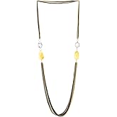 COOLSTEELANDBEYOND Long Layered Beaded Necklace, Statement Necklace Multi-Strand 18K Gold-Plated Black Long Chains with Gem Stone