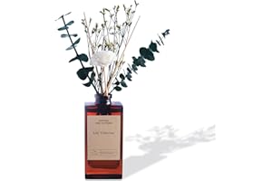 Aeeteek Reed Diffuser Set - Lily Tuberose Essential Oil, 5.07oz/150ml Floral Aroma Oils Scents with Flower Decoration and Rattan Sticks, Home Fragrance for Bedroom Bathroom Shelf Office Room Decor
