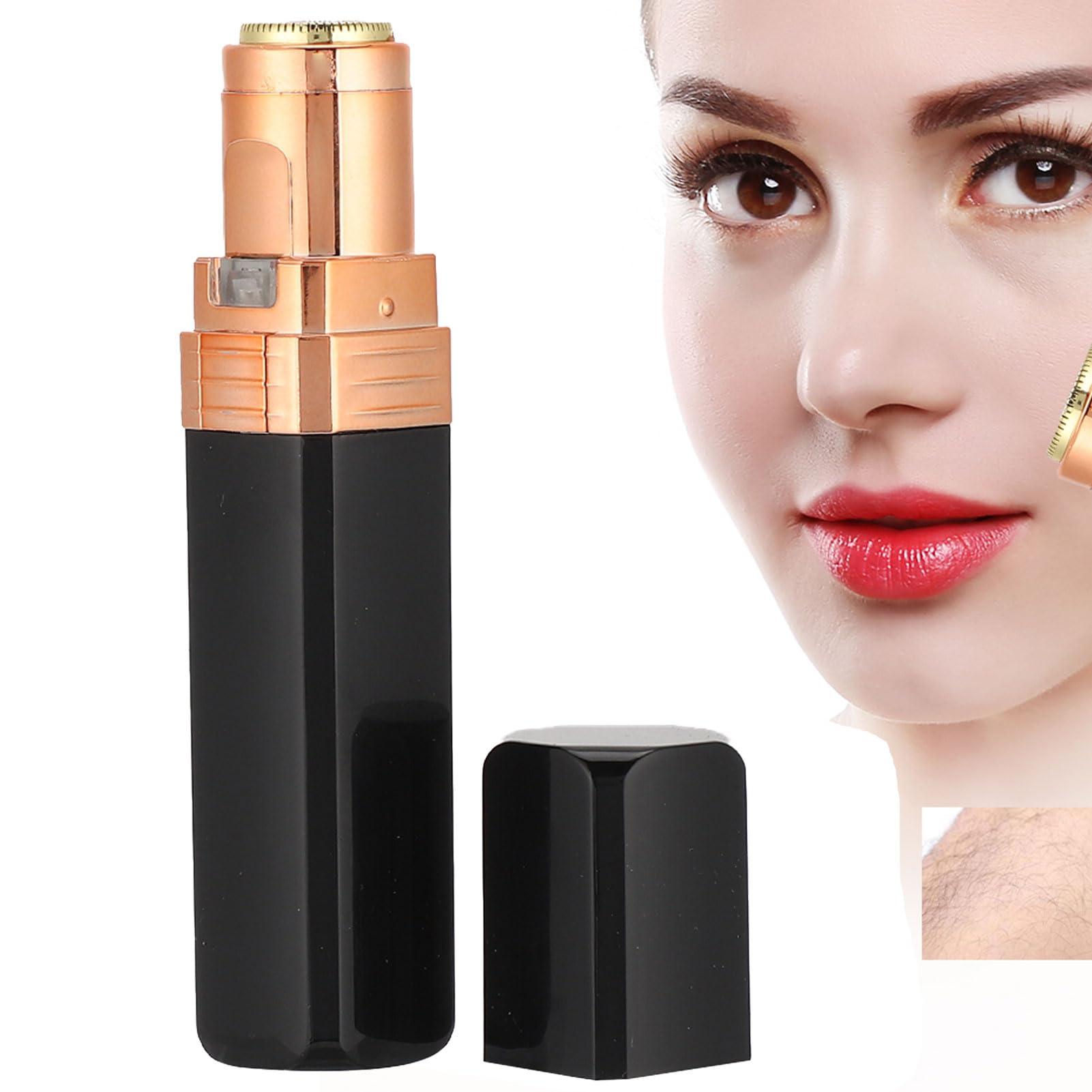 Professional Facial Hair Removal, Compact Hair Shaver Remover Trimmer Epilator Lipstick Shape Mini Electric Hair Remover Face Body Hair Removal Machine for Women(Black)