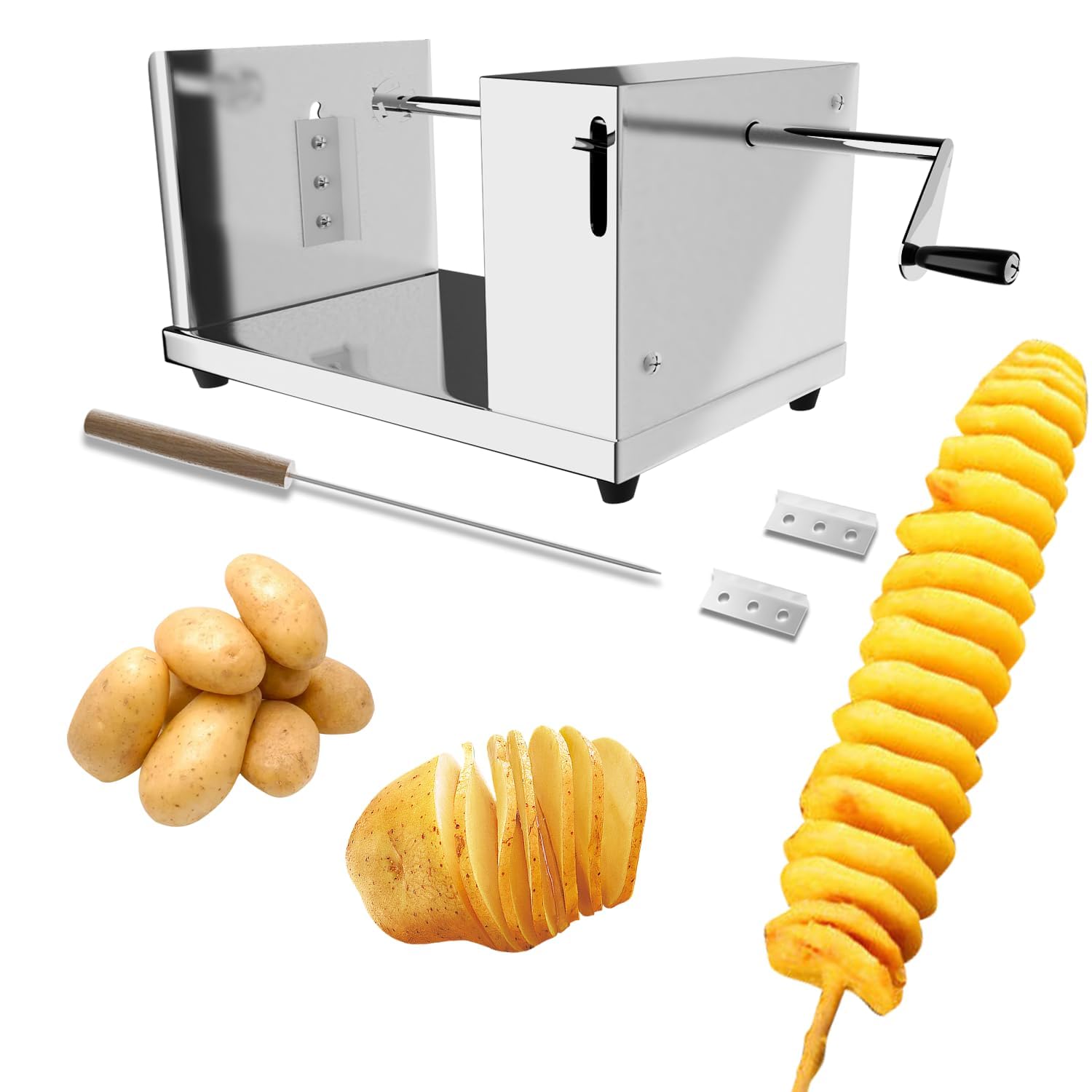 Photo 1 of ANYDOCANMOOT Spiral Potato Cutter french fry cutter Manual Stainless Steel Twisted Potato Slicer Cutter curly fries Cucumbers Carrots DIY BBQ Slicer with Reusable Stick