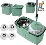 SwissPack NEW Scratch Anet Revolving Spin Mop and Bucket 5 Pads Split Set view 7