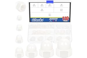 Glarks 110pcs 7 Sizes White Nylon Acorn Hex Nuts Set, M3 M4 M5 M6 M8 M10 M12 Dome Head Decorative Hexagon Cap Nuts Hex Head D