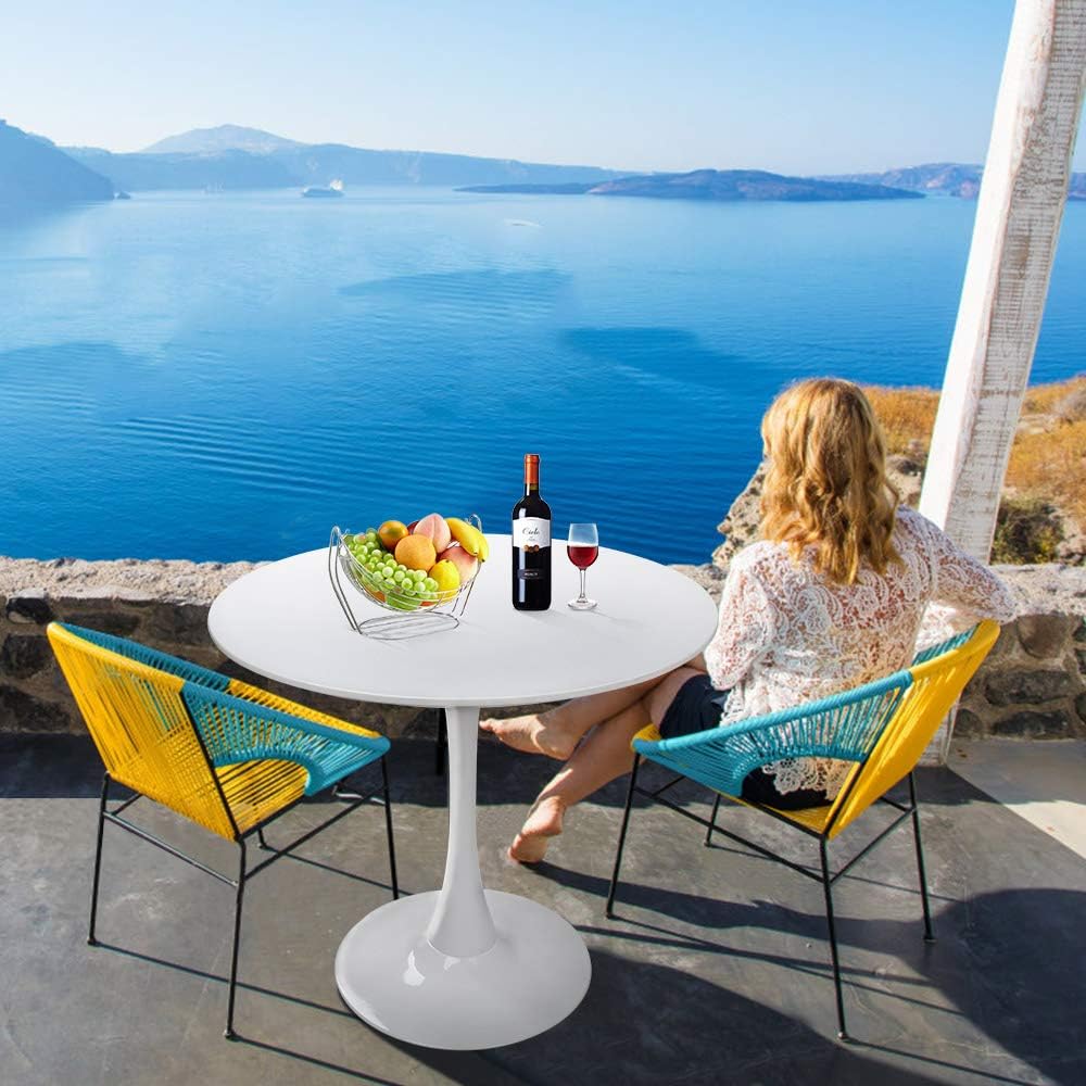 HAYOSNFO Modern Round Dining Table with Pedestal Base in White, Mid-Century Tulip Pedestal Leisure Table: Kitchen & Dining