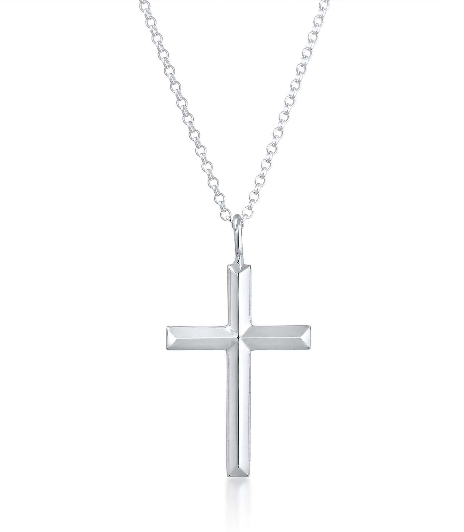 Kuzzoi Exclusive Men's Necklace Shiny Polished with Cross Pendant (30 mm) in Basic Style, Solid Chain for Men and Boyfriend with Religious Cross Made of 925 Sterling Silver, Length 60 cm, Silver