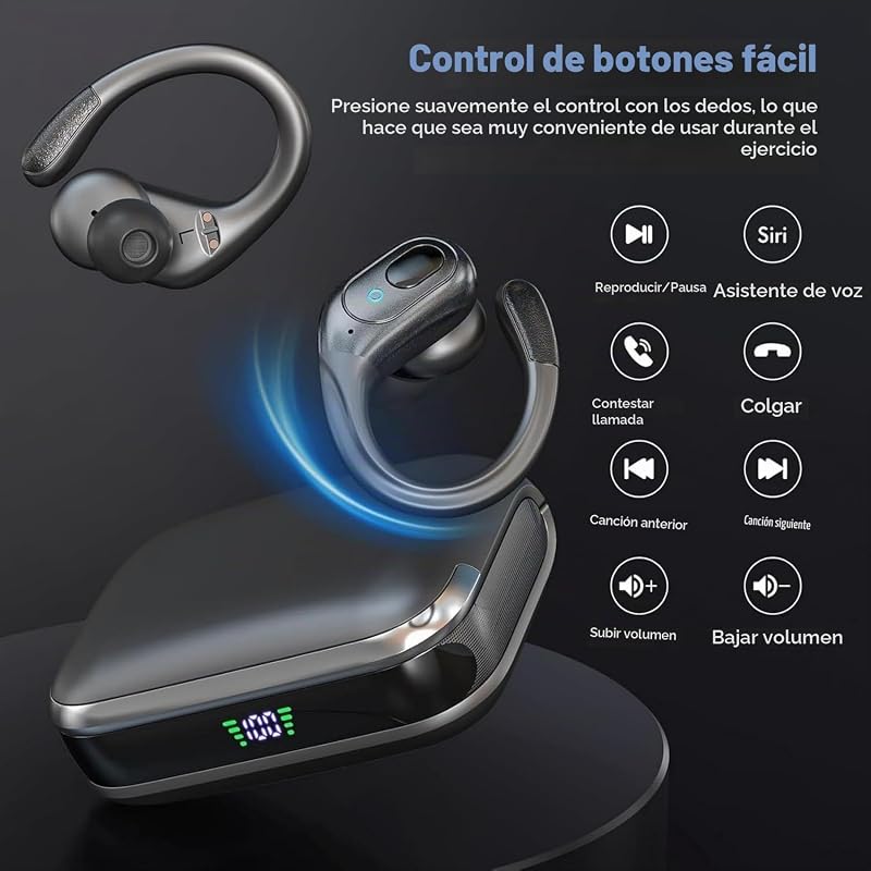Auriculares inalámbricos Bluetooth 5.4, Earbuds de cancelación de Ruido con Tiempo de reproducción de 75 Horas, Pantalla de alimentación led, Auriculares Impermeables IPX7 — foto 3 de 7