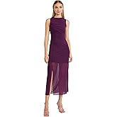 Donna Morgan Elegant Ruched Sleeveless Midi Sheer Overlay-Cocktail Dresses for Women