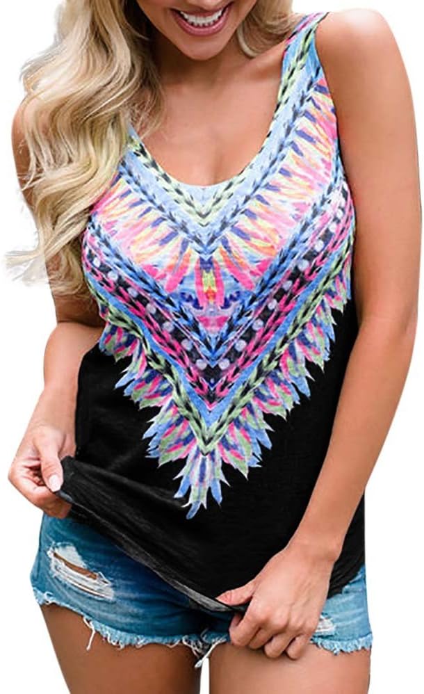 KIMODO Women Tank Tops Ladies Fashion Casual Sleeveless National Style Print T-Shirt Tee Blouse Vest Top