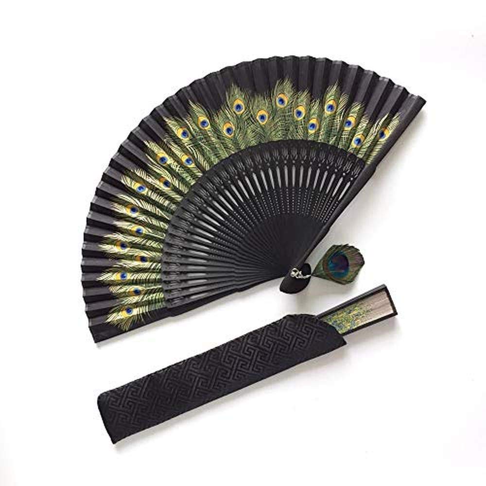 Eastern Wind 8.5" black hand folding fan, handheld foldable silk bamboo rave fan