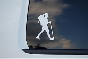 FIVE STAR GRAPHICS Hiking Girl Sticker Vinyl Decal Woman Hiker. Car Window Laptop Tumbler (V530) (5" X 3", White)