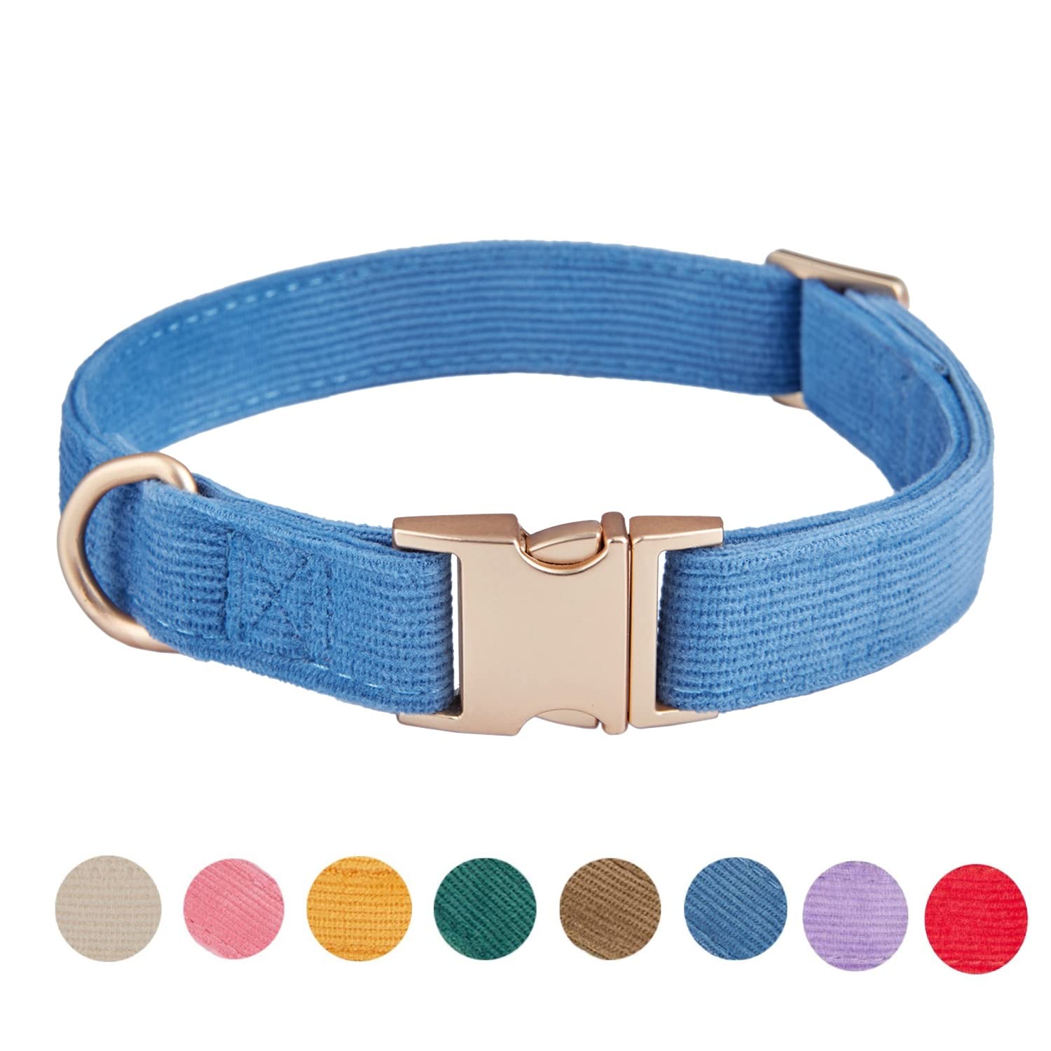 Petiry Soft Dog Collar with Safety Metal Buckle Adjustable Durable Comfort Velvet Corduroy Dog Collars for Medium Dogs,Blue,Neck 31-49cm