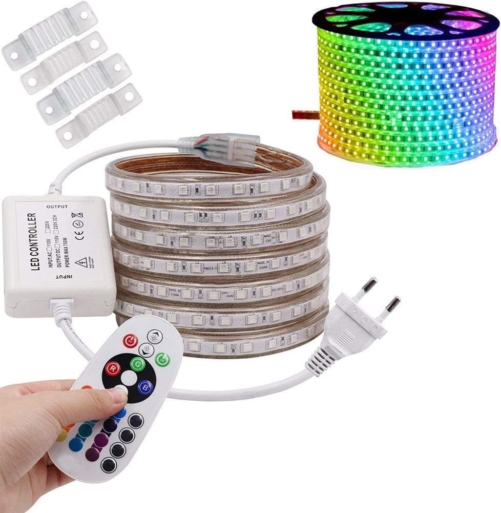 LED Strip Light AC 220V SMD 5050 Flexible Waterproof LED Tape 60LEDs/m Ribbon For Garden 1M/2M/3M/4M/5M/6M/7M/8M/10M/15M/20M (Color : RGB-50m)